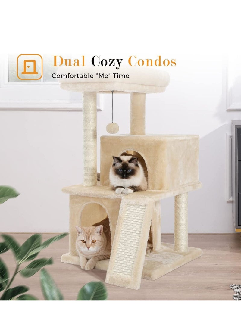 Alissa - Cat Tree Luxury Cat Tower with Double Condos Spacious Perch Fully Wrapped Scratching Sisal Posts and Replaceable Dangling Balls Beige 86x48x44.5cm - Image 1
