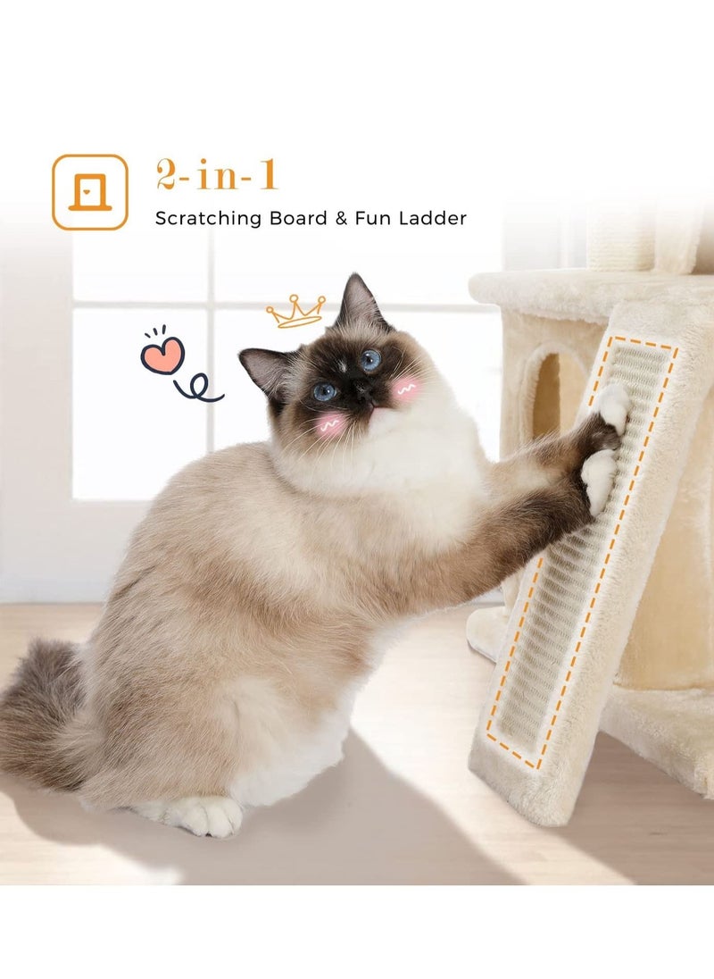 Alissa - Cat Tree Luxury Cat Tower with Double Condos Spacious Perch Fully Wrapped Scratching Sisal Posts and Replaceable Dangling Balls Beige 86x48x44.5cm - Image 1