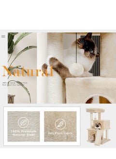 Alissa Cat Tree Luxury Cat Tower with Double Condos Spacious Perch Fully Wrapped Scratching Sisal Posts and Replaceable Dangling Balls Beige 86x48x44.5cm  - Image 3