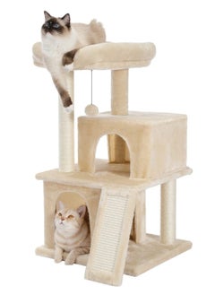 Alissa Cat Tree Luxury Cat Tower with Double Condos Spacious Perch Fully Wrapped Scratching Sisal Posts and Replaceable Dangling Balls Beige 86x48x44.5cm  - Image 1