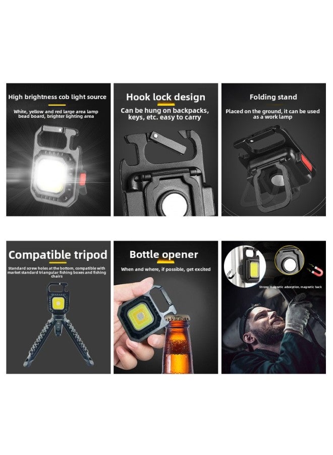Generic COB Mini Keychain Lamp Holder Work Lamp With Magnetic Magnet Beer Open Maintenance Flashlight-Color:W5139 Keychain Light  - Image 3