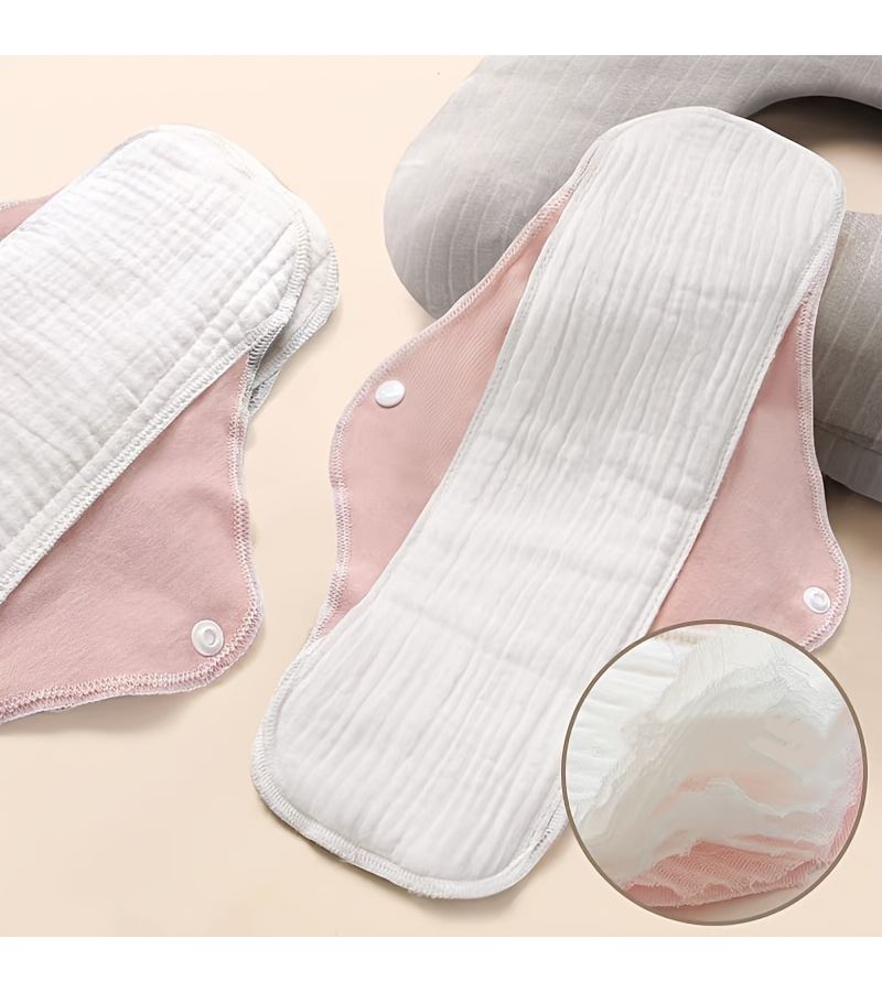5pcs Pink Cotton Panty Liners Reusable Cloth Pads 13 Layers Washable Sanitary Pads With Snap Button Wings - Image 2