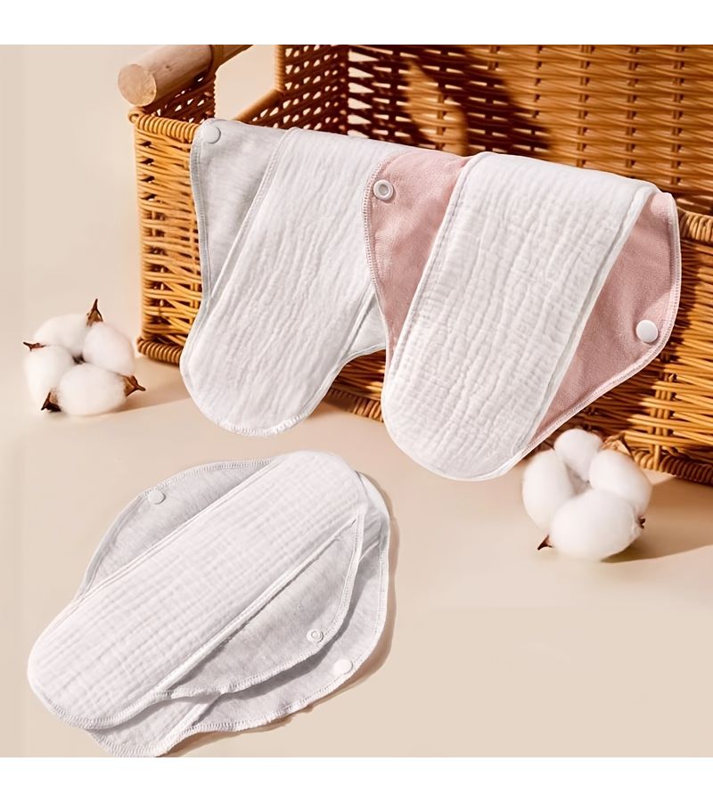 5pcs Pink Cotton Panty Liners Reusable Cloth Pads 13 Layers Washable Sanitary Pads With Snap Button Wings - Image 4
