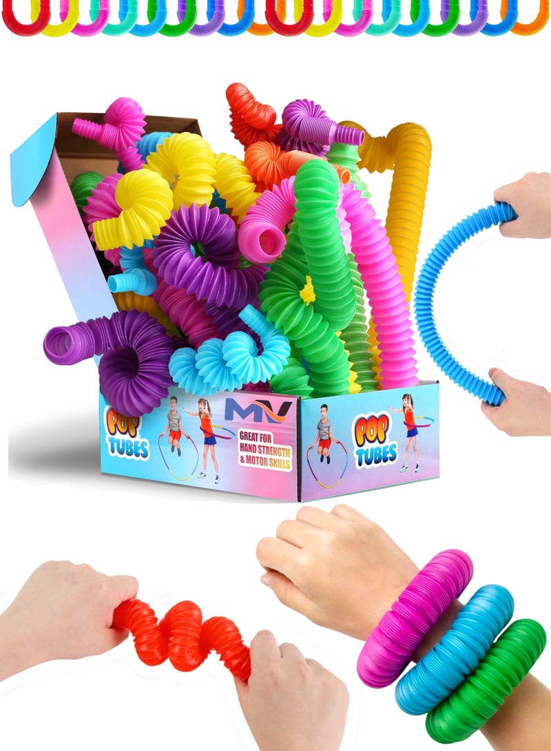 MAGIC VAULT 12 Pack Pop Tubes, Pop Tube Sensory Fidget Toy, Fine Motor Skills & Learning Toddler Toy, Stress Relief, Fun Pop Tubes, for Toddlers, Gift for Kids, Classroom Exchange Prizes - Image 1