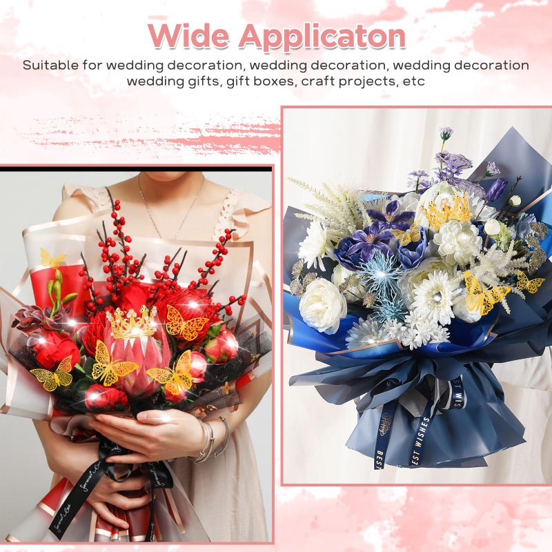Hossmily 209 Pcs Flower Bouquet Wrapping Paper Waterproof Floral Wrapping Paper Florist Supplies with Butterfly Decoration Crowns Ribbons Bouquet Pin Glue for DIY Craft (10 Colors) - Image 4
