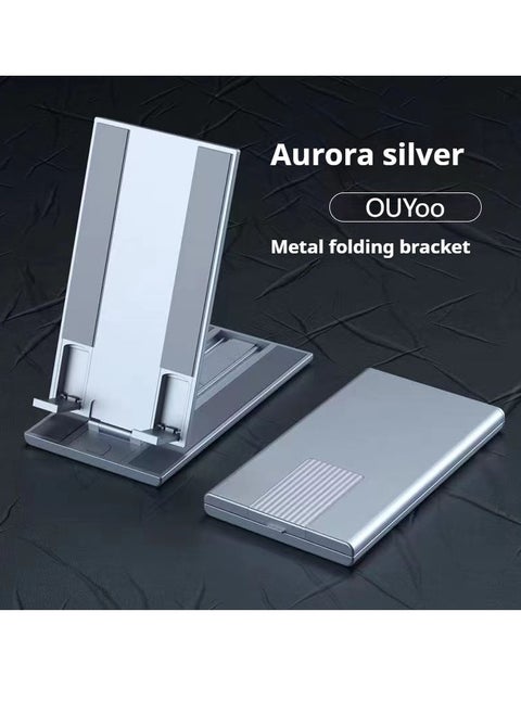 OUYoo Cell Phone Stand, Foldable Adjustable Travel Phone Holder/Tablet for Desk, Compatible for iPhone 15 14 13 12 11 Pro Max X Xr Samsung S22 S21 Switch, （silver）