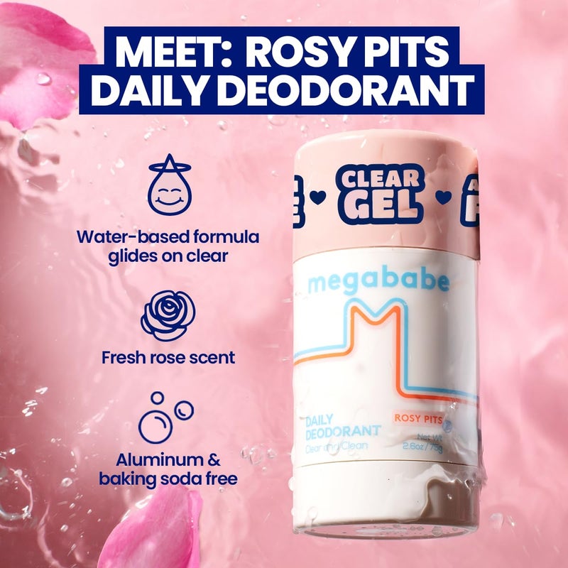 Megababe Daily Deodorant - Rosy Pits with 72 hour Odor Protection | Holiday Gifts for Women | Aluminum-Free, Clear & Clean | Fresh rose scent | 2.6 oz - Image 2