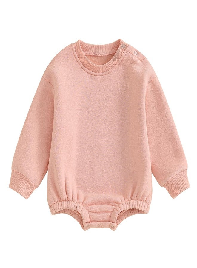 Lukivech Newborn Baby Boy Girl Clothes Fleece Sweatshirt Bubble Romper Solid Oversized Thick Sweater Romper Winter Clothes (Pink, 6-9 Months) - Image 1