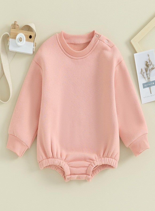 Lukivech Newborn Baby Boy Girl Clothes Fleece Sweatshirt Bubble Romper Solid Oversized Thick Sweater Romper Winter Clothes (Pink, 6-9 Months) - Image 2