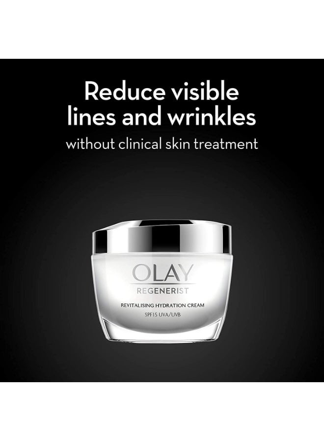 كريم الترطيب المجدد من أولاي ريجينيريست مع عامل حماية من الشمس SPF 15 | بشرة رطبة وممتلئة ونطاطة | مع حمض الهيالورونيك والنياسيناميد والببتيدات | البشرة العادية والدهنية والجافة والمختلطة | 50 جرام - Image 2