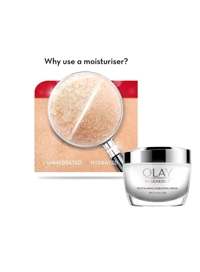 كريم الترطيب المجدد من أولاي ريجينيريست مع عامل حماية من الشمس SPF 15 | بشرة رطبة وممتلئة ونطاطة | مع حمض الهيالورونيك والنياسيناميد والببتيدات | البشرة العادية والدهنية والجافة والمختلطة | 50 جرام - Image 4