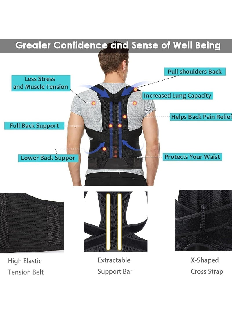 Generic Posture Corrector Waist Support Back Brace Adjustable Straps Shoulder Support Trainer for Poor Posture Correction Men Women (Black, XL)  - Image 2