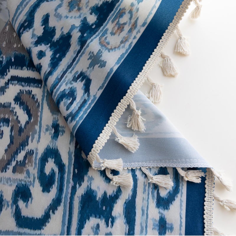 Erbnaryx Popular Handicrafts Printed Curtains for Living Room 84 Inches Long Indian Hippie Bohemian Curtains Rod Pocket Light Filtering 2 Panels, Blue/White - Image 5