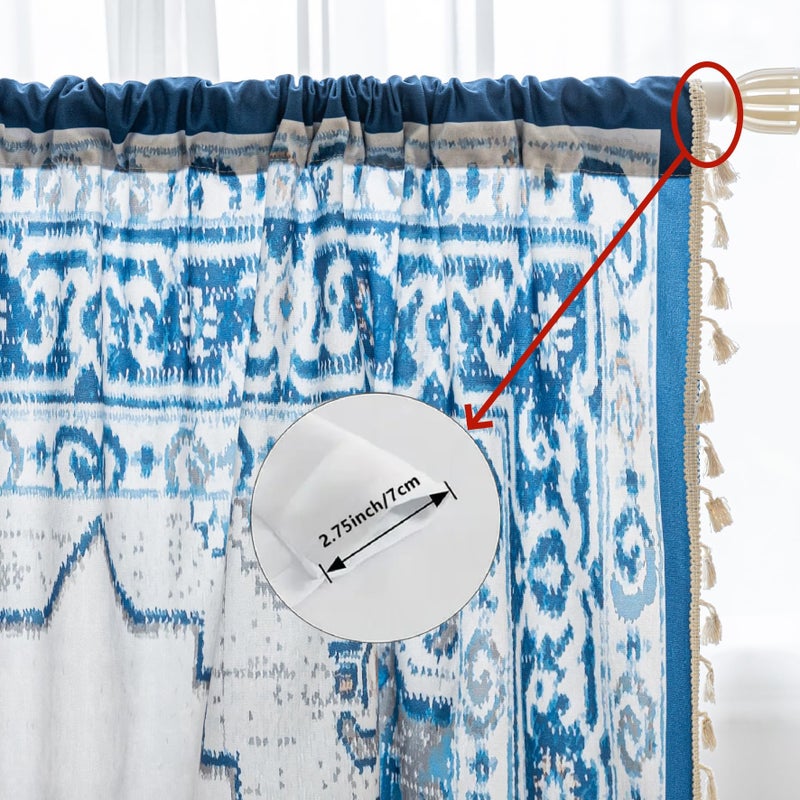 Erbnaryx Popular Handicrafts Printed Curtains for Living Room 84 Inches Long Indian Hippie Bohemian Curtains Rod Pocket Light Filtering 2 Panels, Blue/White - Image 4