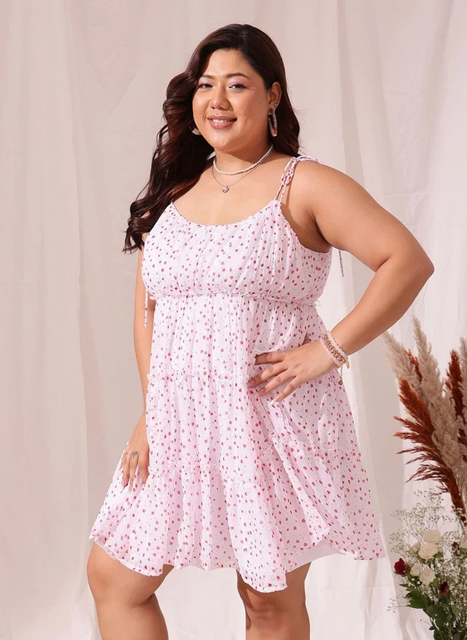 CURVY STREET Floral Printed Chiffon A-Line Dress for Women