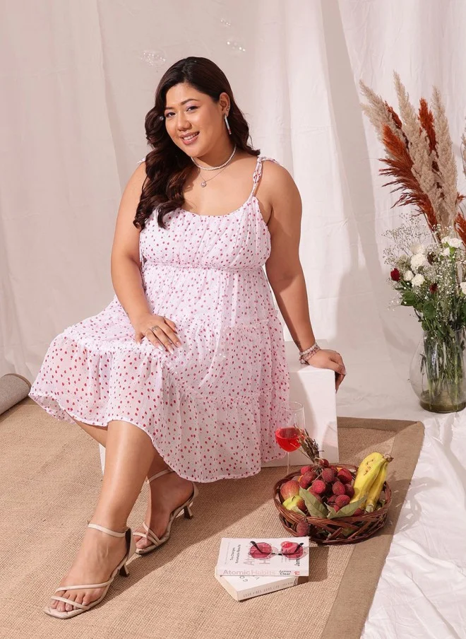 CURVY STREET Floral Printed Chiffon A-Line Dress for Women