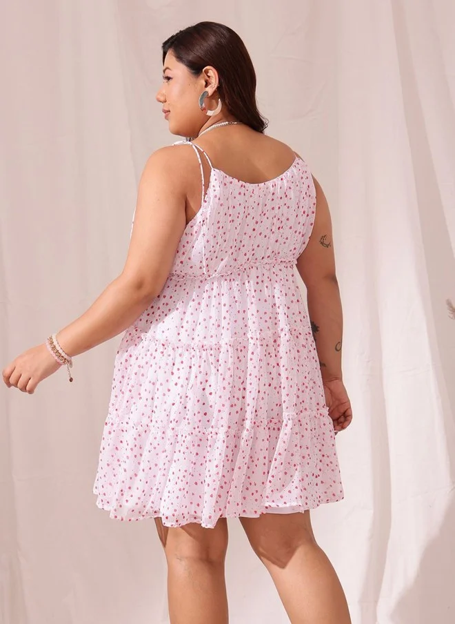 CURVY STREET Floral Printed Chiffon A-Line Dress for Women