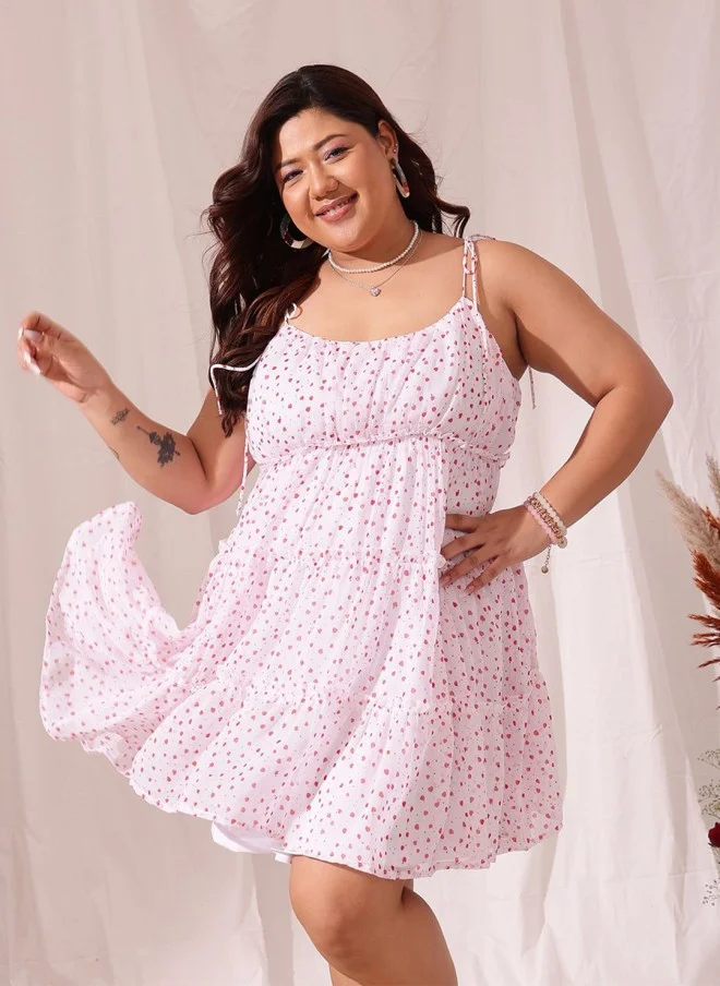 CURVY STREET Floral Printed Chiffon A-Line Dress for Women