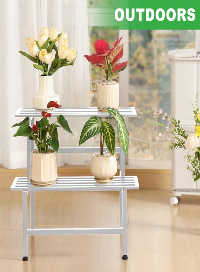 Dipion Metal Plant Stand Outdoor Plant Shelf Indoor,2 Tier Heavy Duty Ladder Plant Stands for Multiple Plants,26" L x 20.25" H x 17.75" W,White - Image 5
