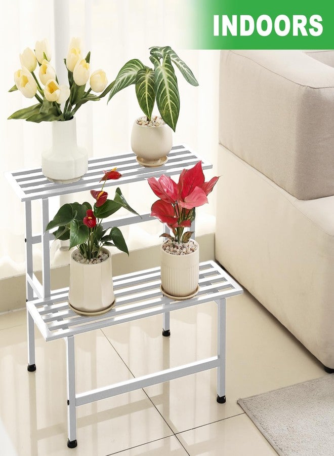 Dipion Metal Plant Stand Outdoor Plant Shelf Indoor,2 Tier Heavy Duty Ladder Plant Stands for Multiple Plants,26" L x 20.25" H x 17.75" W,White - Image 4