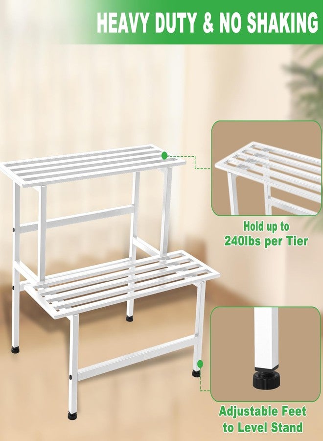 Dipion Metal Plant Stand Outdoor Plant Shelf Indoor,2 Tier Heavy Duty Ladder Plant Stands for Multiple Plants,26" L x 20.25" H x 17.75" W,White - Image 3