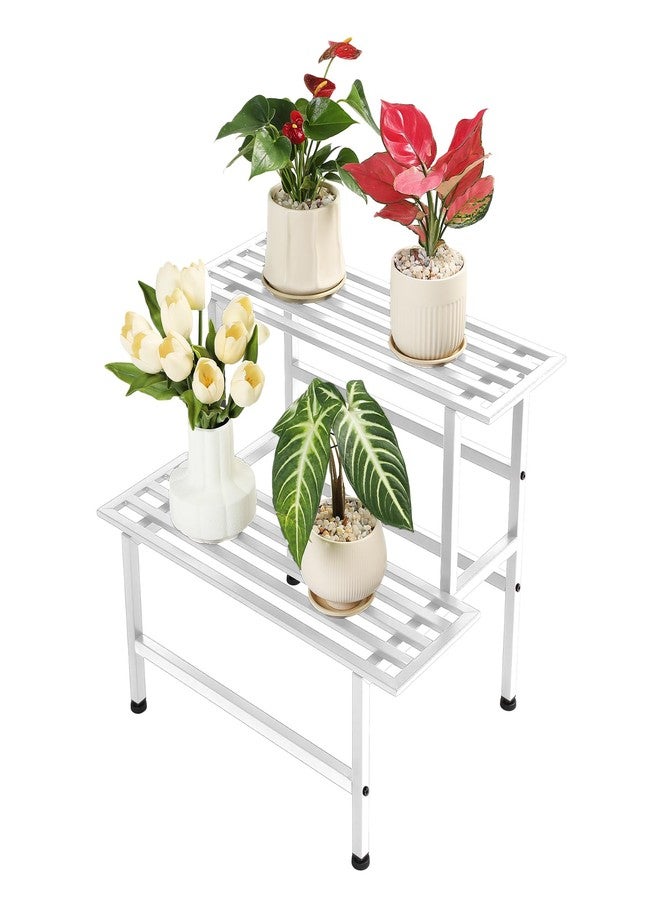 Dipion Metal Plant Stand Outdoor Plant Shelf Indoor,2 Tier Heavy Duty Ladder Plant Stands for Multiple Plants,26" L x 20.25" H x 17.75" W,White - Image 1
