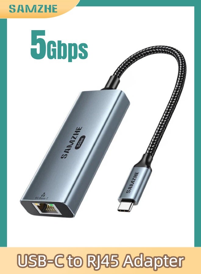 SAMZHE محول USB-C إلى إيثرنت، موصل RJ45 من النوع C، شبكة سلكية مضفرة بسرعة 5 جيجابت في الثانية، شبكة محلية بسرعة 5000 ميجابت في الثانية، متوافق مع أجهزة الكمبيوتر المحمولة والمكتبية وأجهزة الكمبيوتر الشخصية وNSwitch وPS5 - Image 1