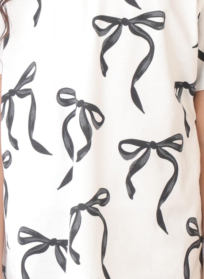 انثريلو طقم شورت صيفي أنيق من أنثريلو مزين بفيونكة سوداء - أبيض - Image 2