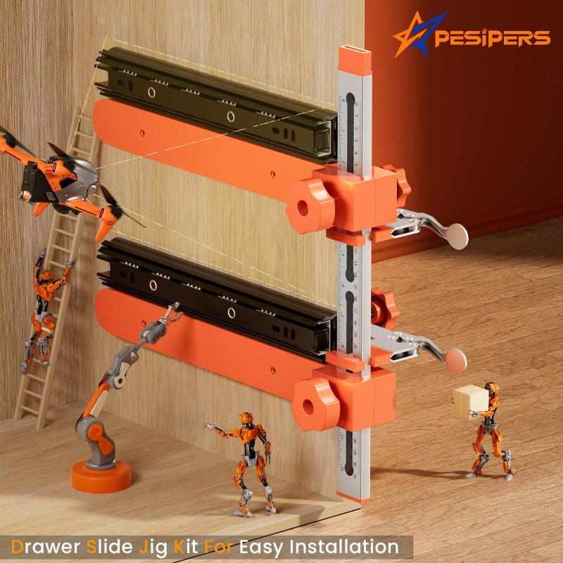 Pesipers 2.0 Adjustable Drawer Slide Jig With Toggle Clamp & Magnetic Arm, Precision Cabinet Drawer Jig Tool With Laser-Engraved Dual-Scale Mark For Mounting Drawer Slide, Providing Easy Installation - Image 4