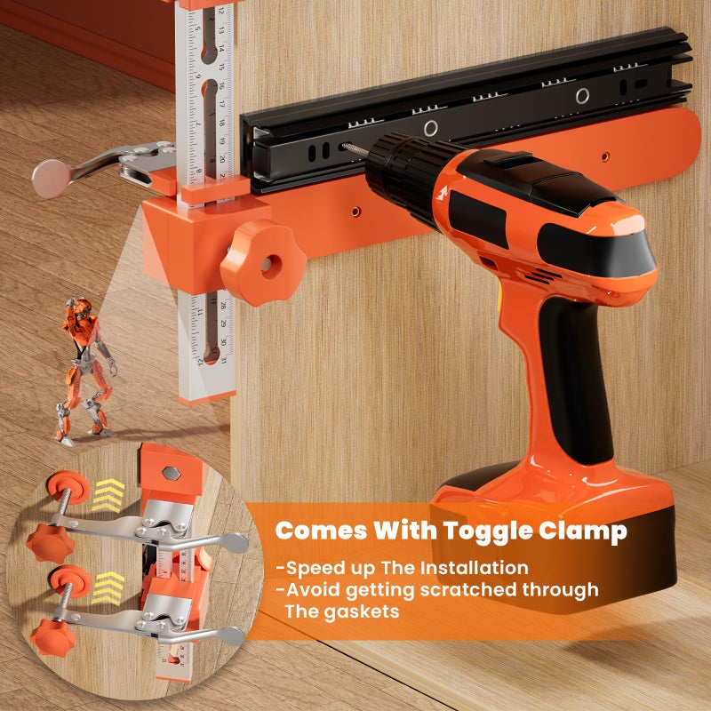 Pesipers 2.0 Adjustable Drawer Slide Jig With Toggle Clamp & Magnetic Arm, Precision Cabinet Drawer Jig Tool With Laser-Engraved Dual-Scale Mark For Mounting Drawer Slide, Providing Easy Installation - Image 3