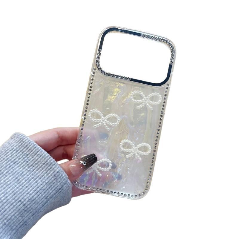BB غطاء واقي بAcrylic لـ iPhone 15 / 15 Plus / 15 Pro / 15 Pro Max مع حماية من السقوط وتصميم فيونكة مع مقاوم للصدمات مع نقشة الصدفة باللون Shell White من الأكريليك باللون الأبيض - Image 5