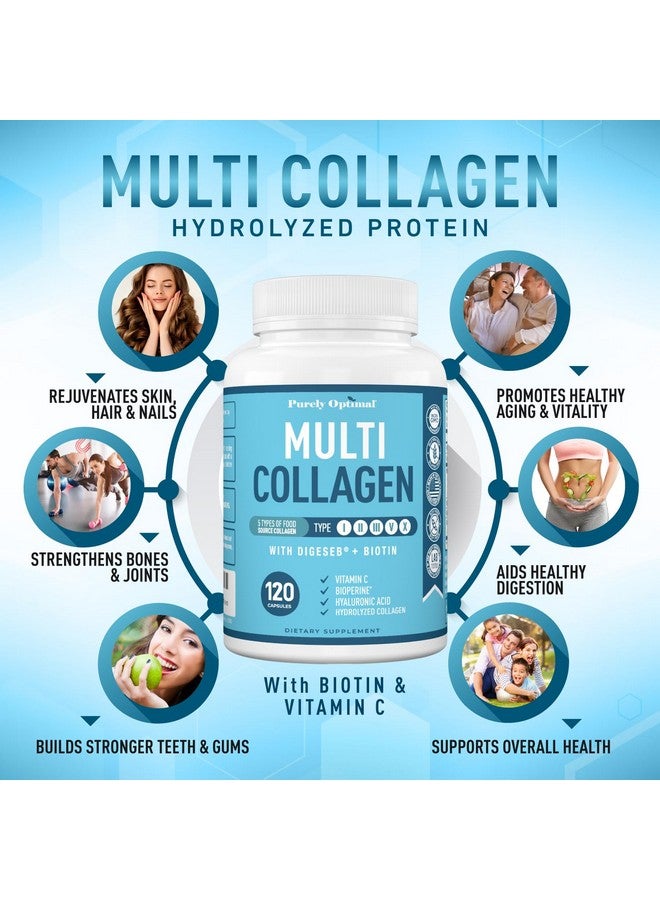 Purely Optimal Premium Multi Collagen Peptides (Types I, II, II, V, X) - Collagen Pills for Skin Care, Hair Growth, Nails & Joints - Vitamin C, Hyaluronic Acid, Biotin, Gluten Free - 120 Collagen Capsules - Image 3