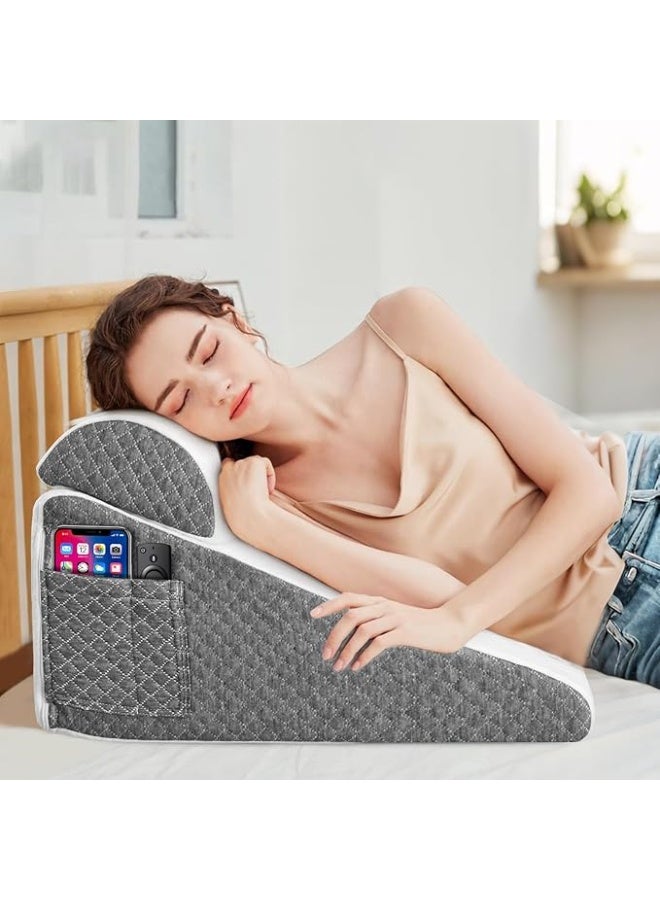 Bed Wedge Pillow - Memory Foam Top Triangle Pillow for Post-Surgery, Acid Reflux & Reading - Versatile Back & Knee Support - Image 1