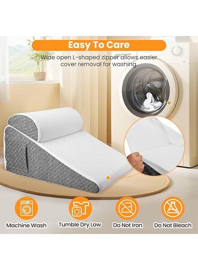Bed Wedge Pillow - Memory Foam Top Triangle Pillow for Post-Surgery, Acid Reflux & Reading - Versatile Back & Knee Support - Image 2