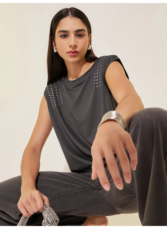 تايك تو Take Two Embellished Relaxed Fit Sleeveless T-Shirt