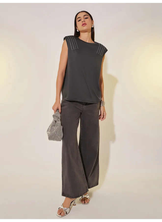 تايك تو Take Two Embellished Relaxed Fit Sleeveless T-Shirt
