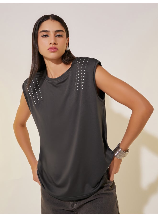 Take Two Take Two Embellished Relaxed Fit Sleeveless T-Shirt  - Image 3