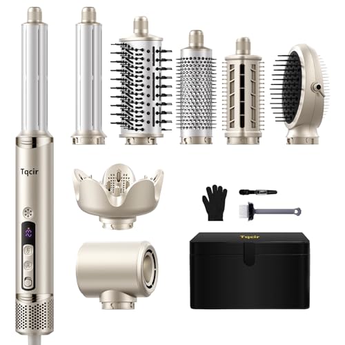 Tqcir 8-in-1 Professional Hot Air Styler&Hair Dryer Brush, Powerful Multi-Styler with Auto-Wrap Curler with Storage Case, Fast Drying Curling Straightening Volumizing Without Heat Damage(Gold) - Image 1