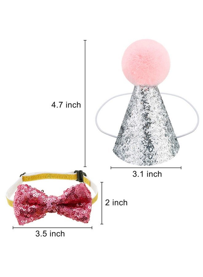 Satinior SATINIOR 4 Pieces Cat Birthday Hat Bowtie Small Dog Hat Headband Topper Bowtie Adjustable Cute Puppy Birthday Costume Accessories for Cat Small Medium Pet(Lake Blue and Pink,Style A) - Image 2