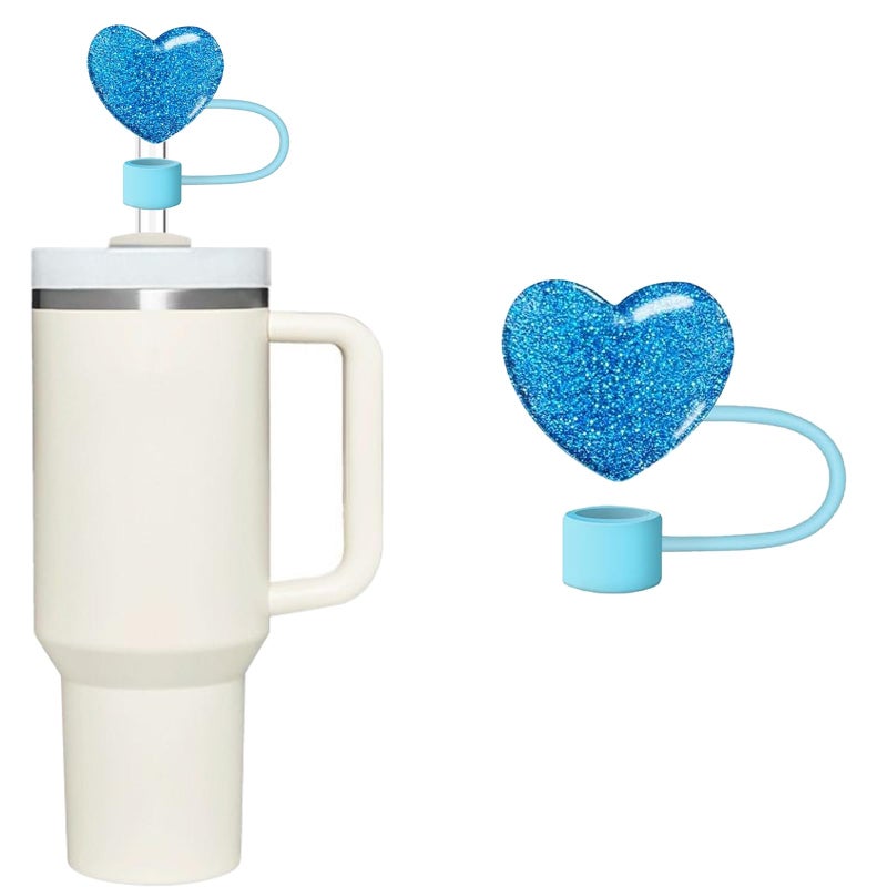 GANPUB Bling Hearts Silicone Straw Cover for Stanley 40&30 Oz Cup  Cute Topper for Tumblers  Stopper for Reusable Straws (Blue)  - Image 1