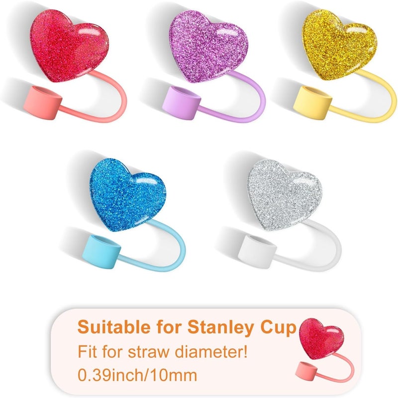 GANPUB Bling Hearts Silicone Straw Cover for Stanley 40&30 Oz Cup  Cute Topper for Tumblers  Stopper for Reusable Straws (Blue)  - Image 3