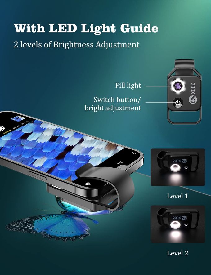 Miao Lab Phone Microscope With Cpl Lens/Led Light, Nano Zoom 200X Pocket Microscope Camera Attachment With Universal Clip For Most Iphone/Andriod Phone The Best Gift To Enjoy Microworld For Kids And Adults - Image 3