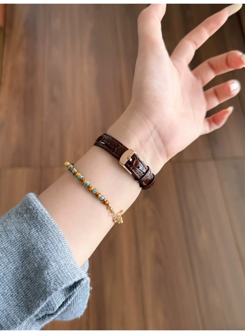 أوليسون فرقة ساعة جلدية ممتازة ، نمط لامع كلاسيكي من حبوب الخيزران ، تناسب ساعة آبل 38mm 40mm 41mm 42mm (سلسلة 10) ، لسلسلة 11 10 9 8 7 6 5 4 3 2 1 SE ، بني عميق - Image 5