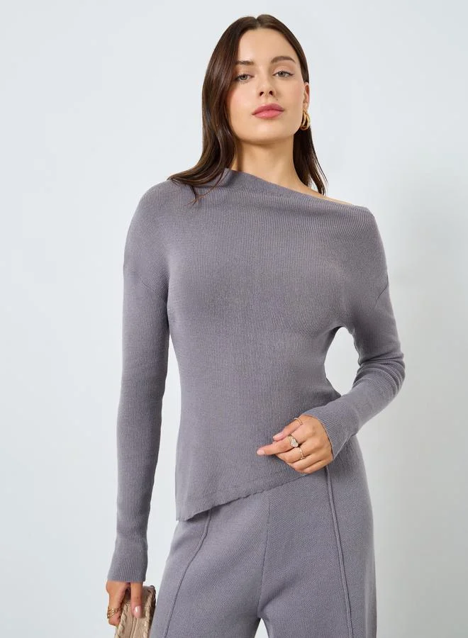 Styli Purple One Shoulder Knitted Top
