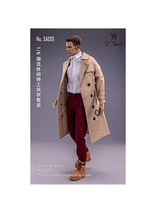 1/6 Scale Figure Doll Clothes, Trench Coat Suit, Shirt+Trench Coat+Pants+Belt Outfit Costume for 12 inch Male Action Figure Phicen/TBLeague CM207(A)  - Image 2