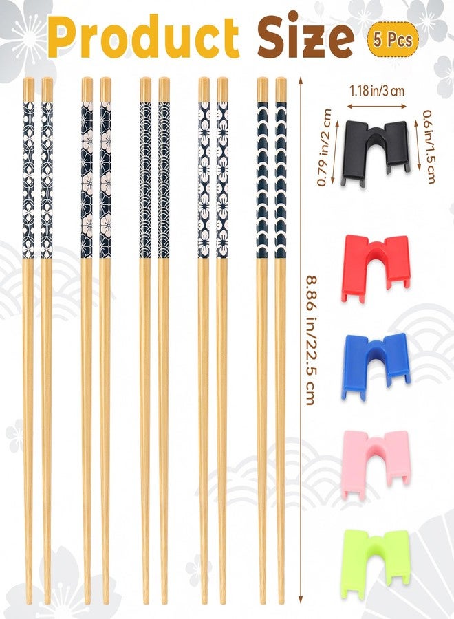 KINYFY 5 Pairs Wooden Training Chopsticks, 8.86 Inch Wooden Learning Chopsticks, Reusable Chopstick Helpers for Adults Trainers Beginners Learners - Image 2
