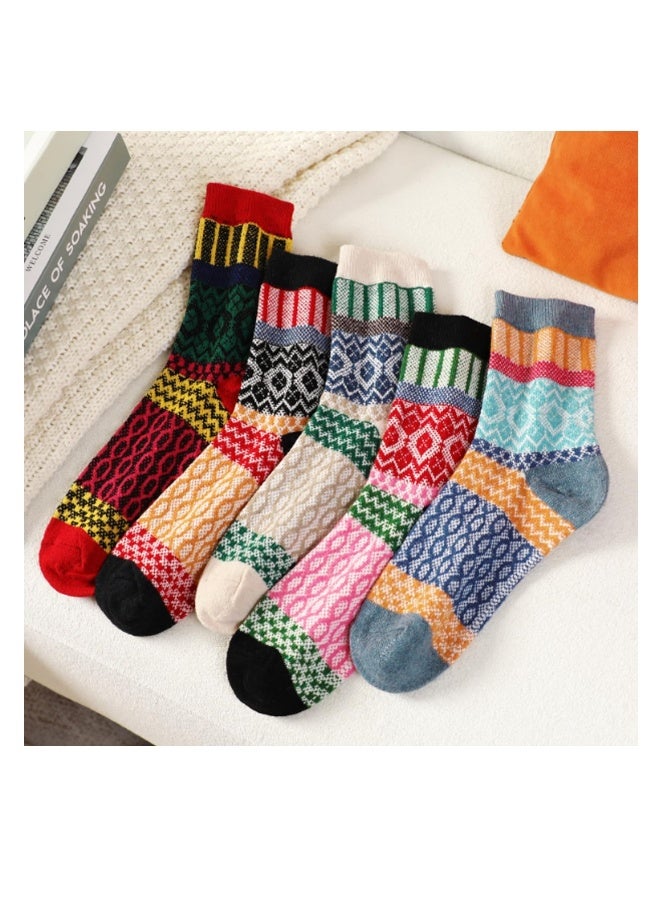 5 Pairs Wool Socks for Women, Womens Wool Socks Winter Socks for men Warm Thick Knit Wool Soft Vintage Casual Crew Socks - Image 4