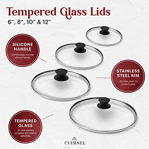 Cuisinel 6"+8"+10+12"-Inch Cast Iron Skillets Set + Glass Lids + Silicone Handle Grips - Pre-Seasoned Frying Pan - Oven Cookware - Use Indoor/Outdoor, Grill, Stovetop, Fire, Camping, Kitchen - Image 5