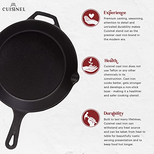 Cuisinel 6"+8"+10+12"-Inch Cast Iron Skillets Set + Glass Lids + Silicone Handle Grips - Pre-Seasoned Frying Pan - Oven Cookware - Use Indoor/Outdoor, Grill, Stovetop, Fire, Camping, Kitchen - Image 4