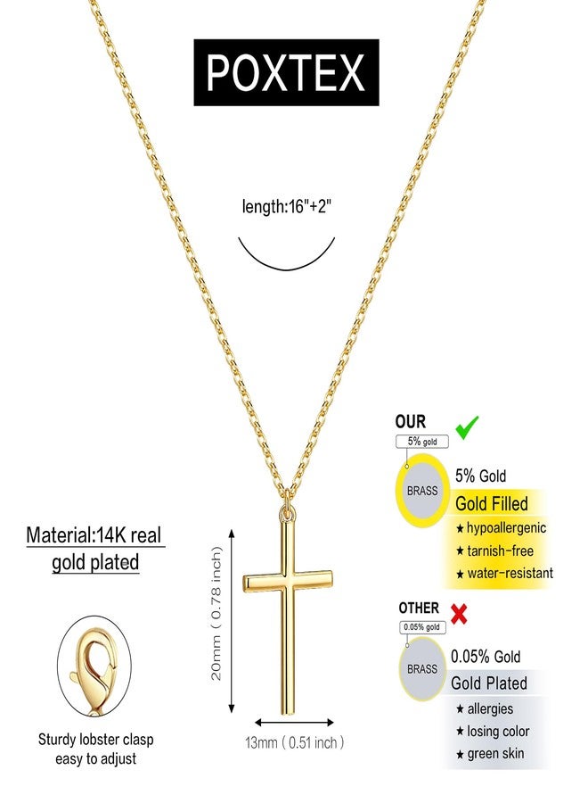 Poxtex قلادة صليب للنساء والفتيات، قلادة صليب رقيقة مطلية بالذهب عيار 14 قيراطًا والفضة، مقاومة للماء، عصرية وبسيطة، هدية مثالية للمسيحيين، مناسبة للتعميد أو كهدية دينية. - Image 4